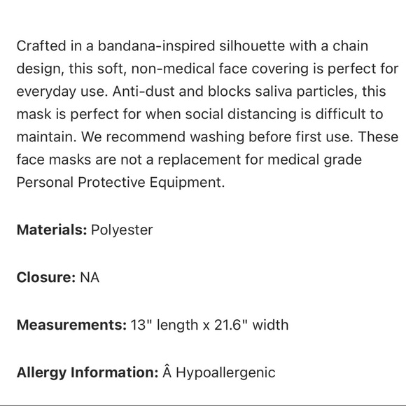 NWT Chic AMRITA SINGH Sexy Chain Print BANDANA MASK Black/White/Gold MEDALLION - Picture 2 of 3